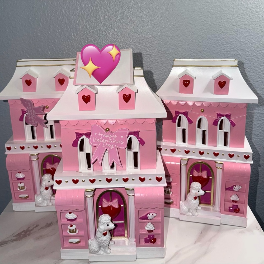 Pink & White Valentine's Day Townhome Bakery with Poodle